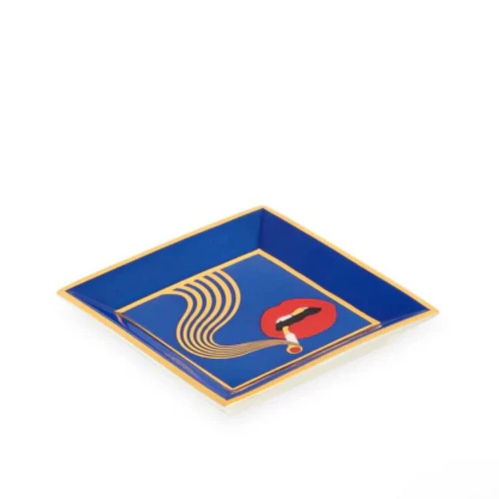 Brand New Jonathan Adler Blue Gold Red Porcelain Full Dose Square Tray - Picture 4 of 7